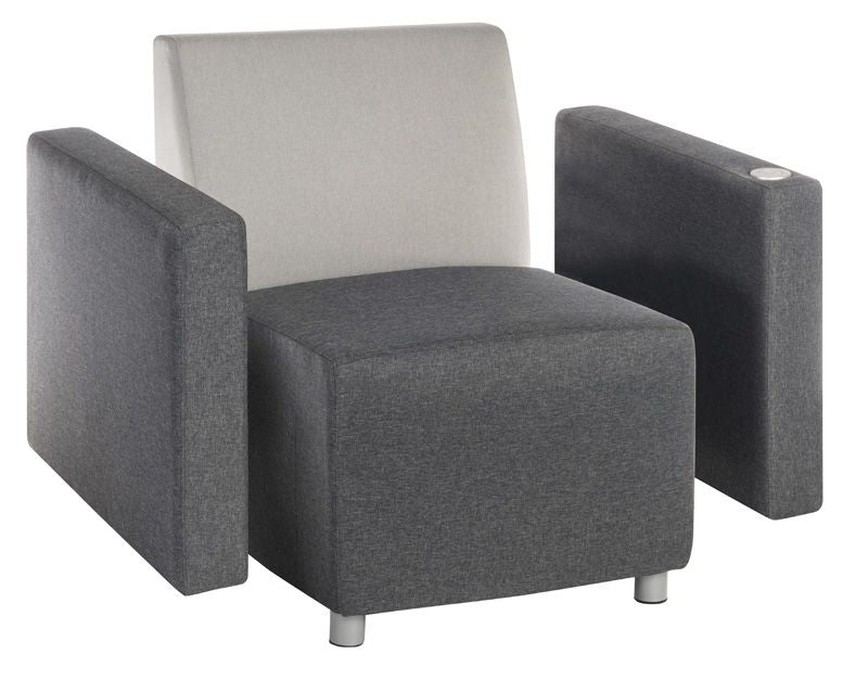 Dark Grey Fabric Modular Reception Sofa - Optional Arms & USB Ports - CUBE