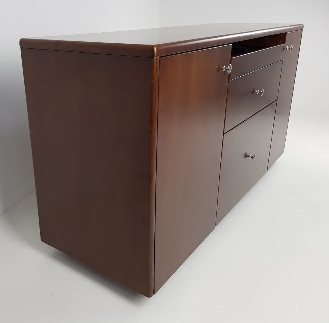 Light Walnut Real Wood Veneer Executive Desk With Roll Top - DES-1861