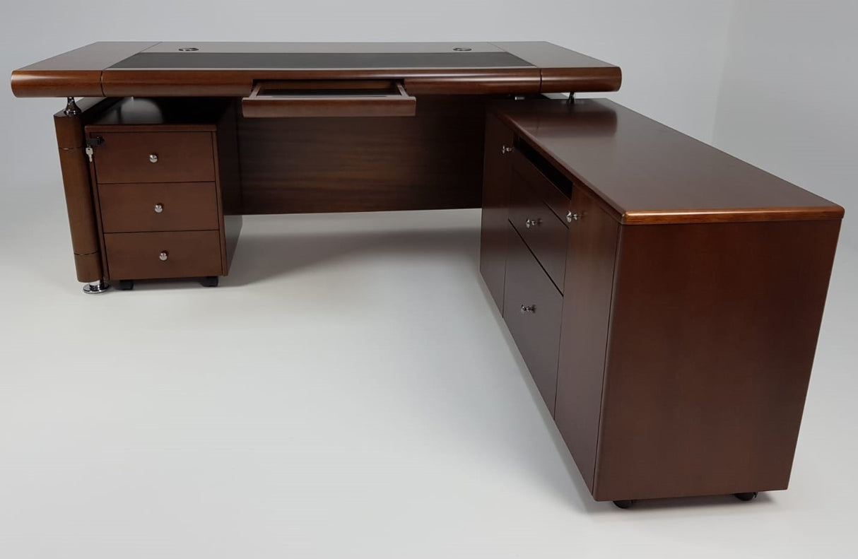 Light Walnut Real Wood Veneer Executive Desk With Roll Top - DES-1861