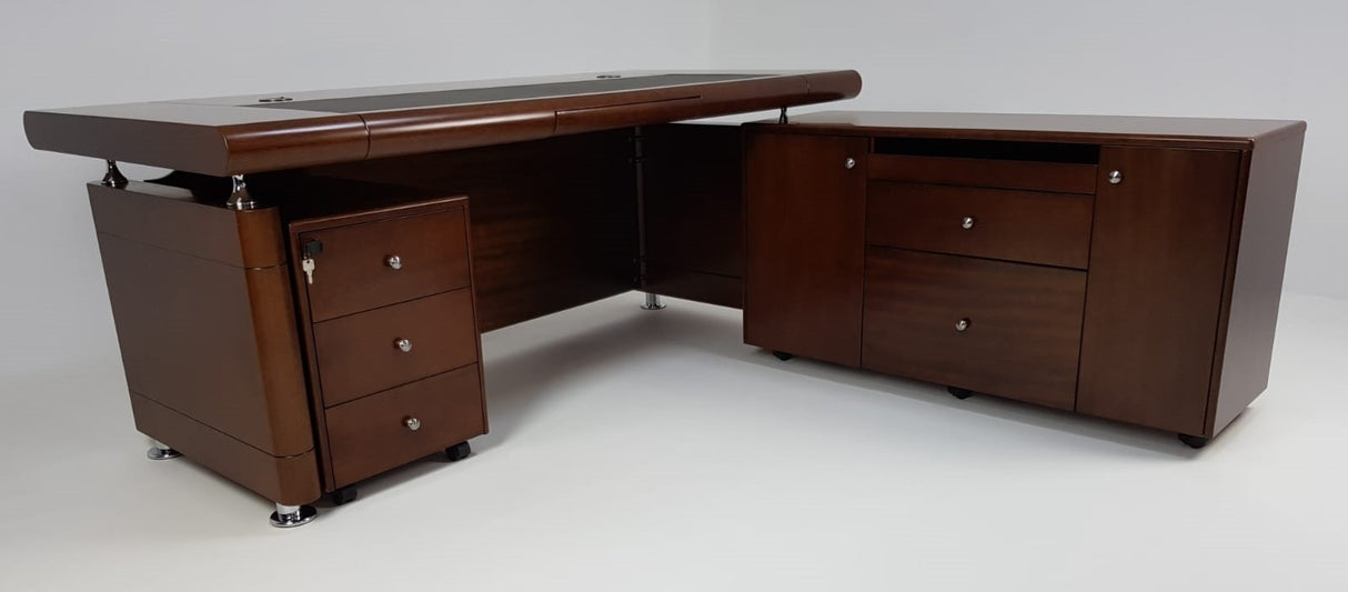 Light Walnut Real Wood Veneer Executive Desk With Roll Top - DES-1861