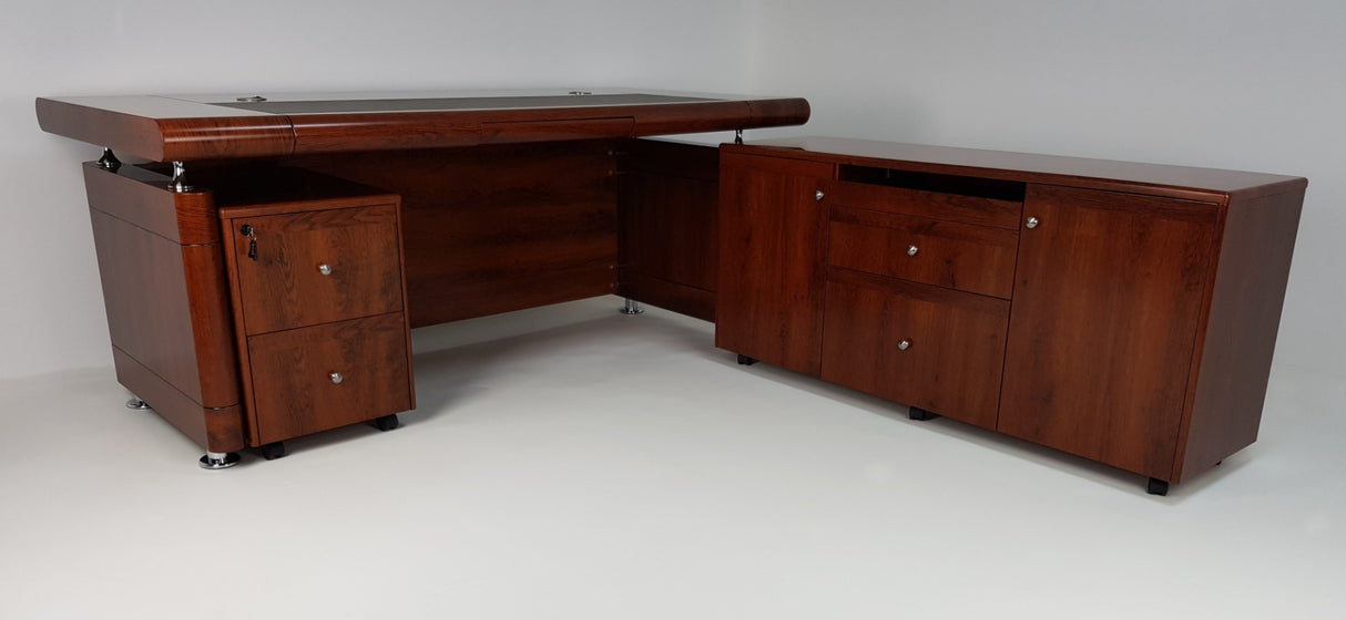 OFFER - Medium Oak Executive Office Desk with Pedestal and Return - 2000mm - 1861
