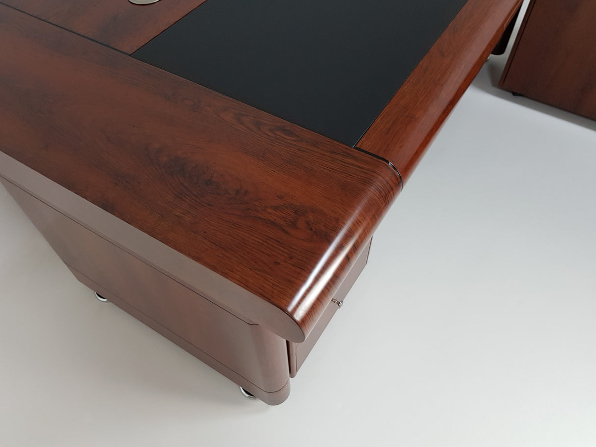 OFFER - Medium Oak Executive Office Desk with Pedestal and Return - 2000mm - 1861
