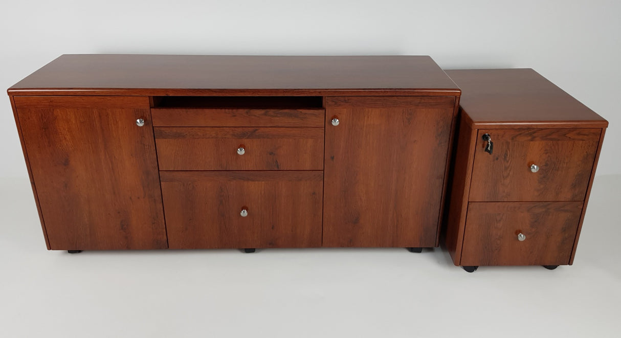 Medium Oak Executive Office Desk with Pedestal and Return - 1861