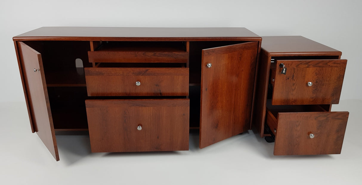 Medium Oak Executive Office Desk with Pedestal and Return - 1861