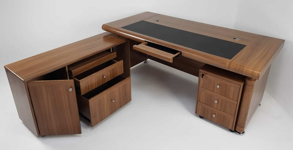 OFFER - Light Oak Executive Office Desk with Pedestal and Return - 1800mm - 1861