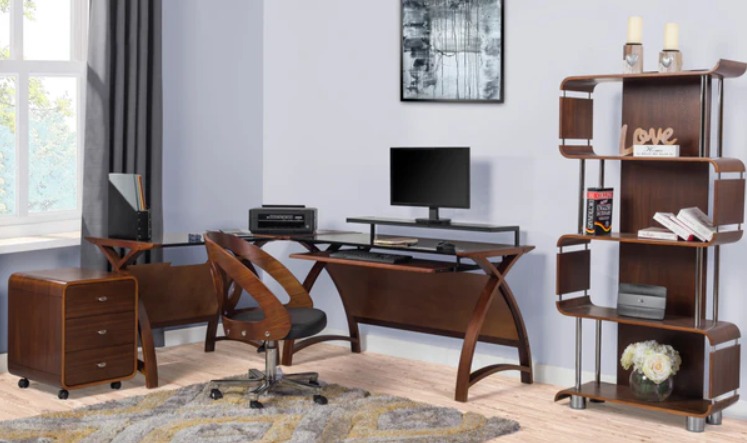 Contemporary Quality Glass Home Office Desk in Walnut - 1300mm - PC201-1300