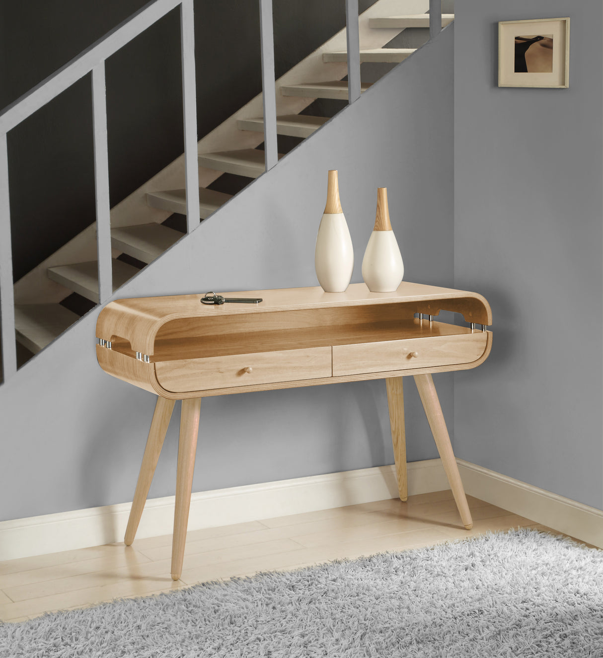 Modern Oak Veneer Console Table with Built in Storage - JF705