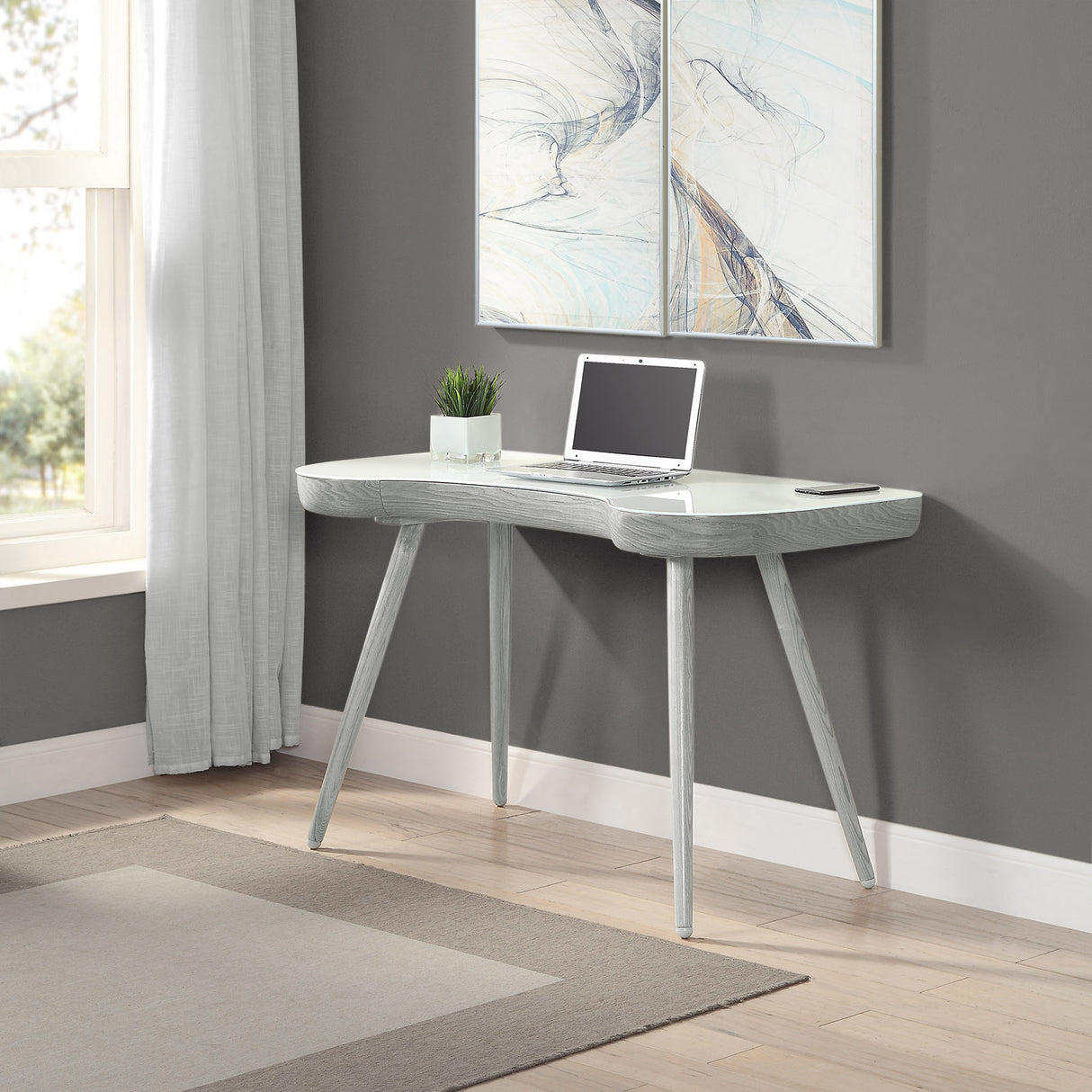 Contemporary Quality Home Glass Office Desk in Grey - 1200mm - PC714