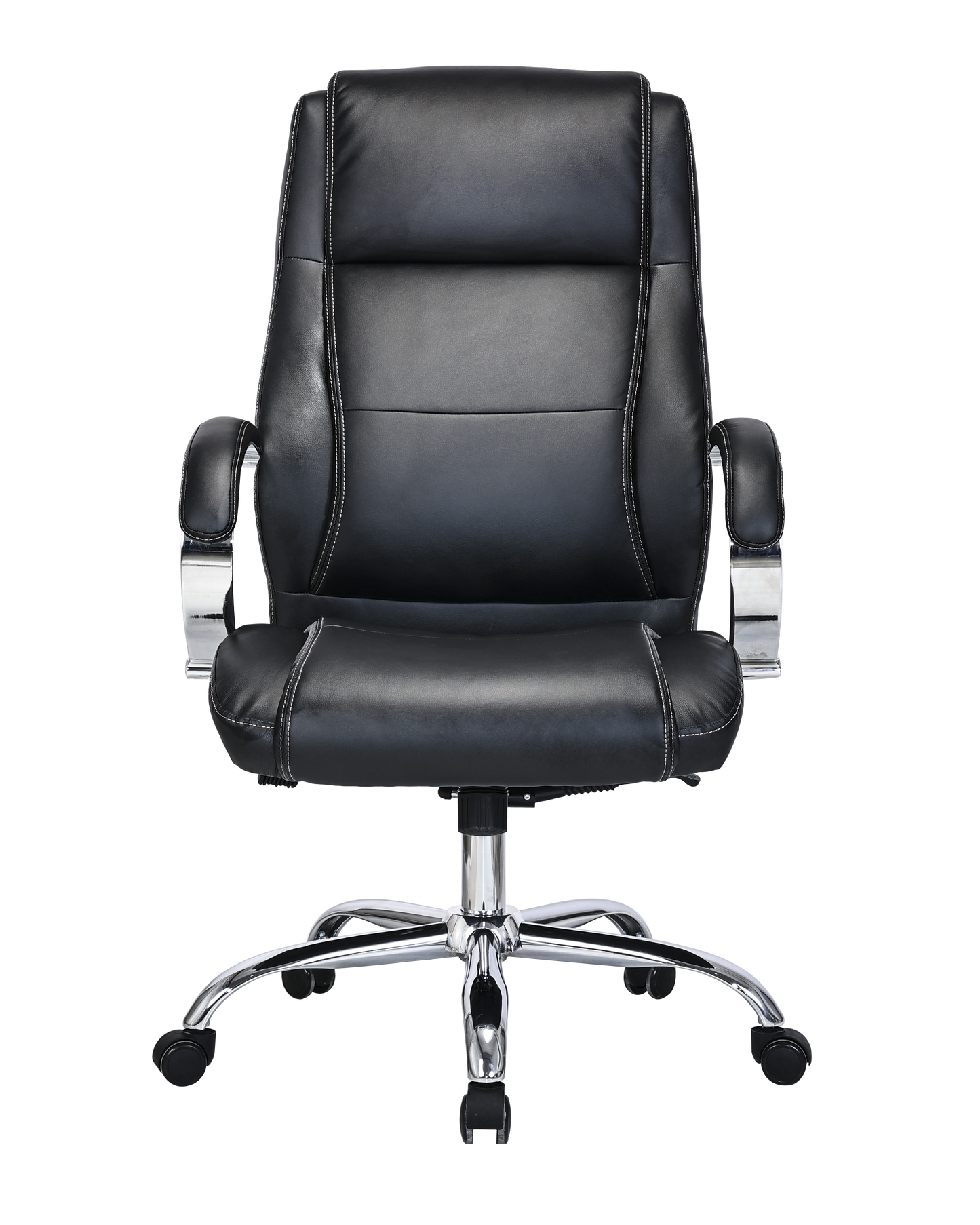 Modern Black Leather High Back Executive Office Chair with Chrome Arms - 2010E
