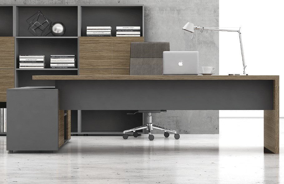 Real Wood Veneer Light Walnut with Grey Executive Office Desk - 2200mm or 2400mm - B06U