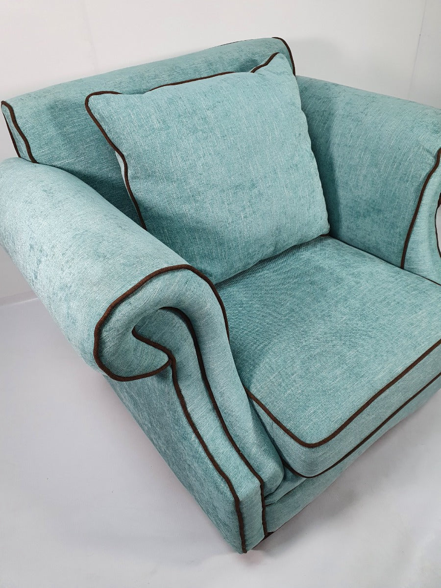 Sea Green Fabric Three Piece Sofa Suite - S098