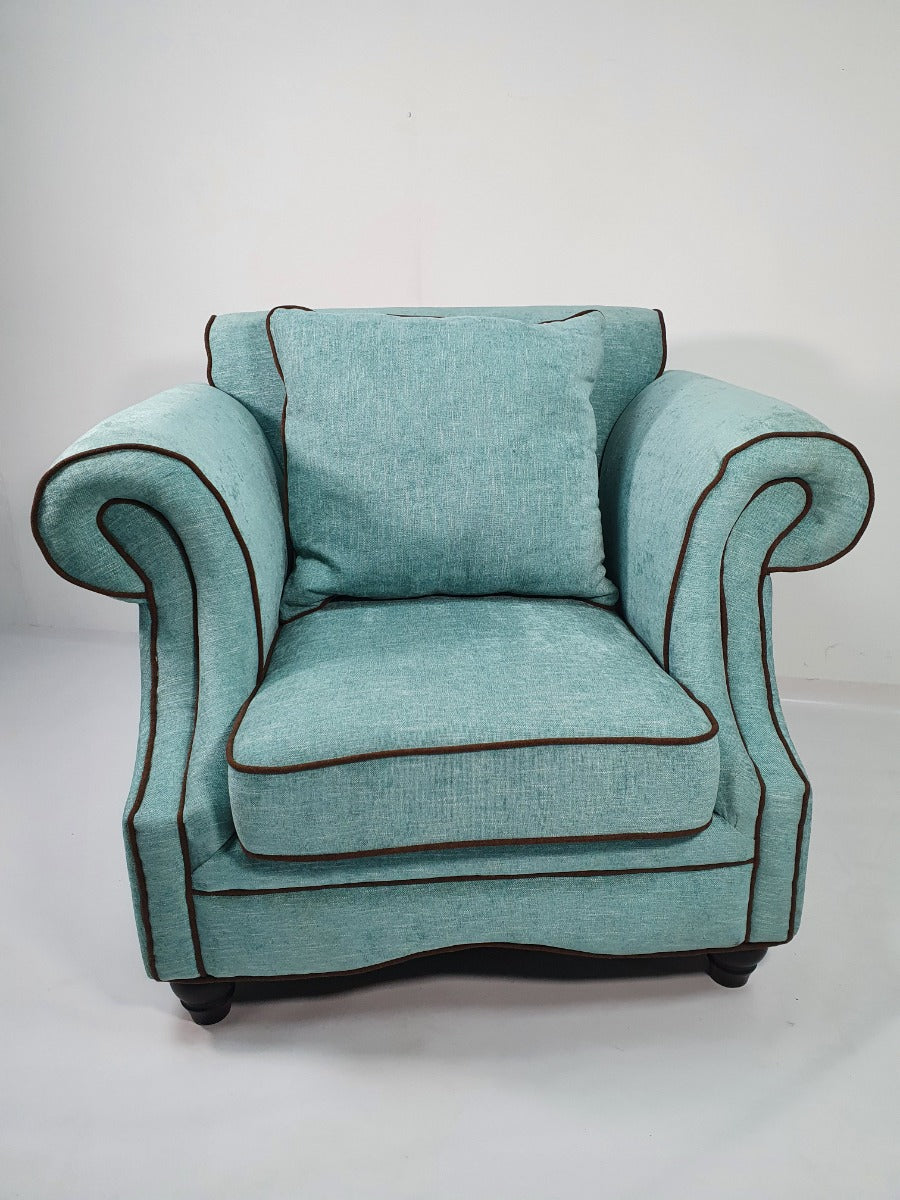 Sea Green Fabric Three Piece Sofa Suite - S098
