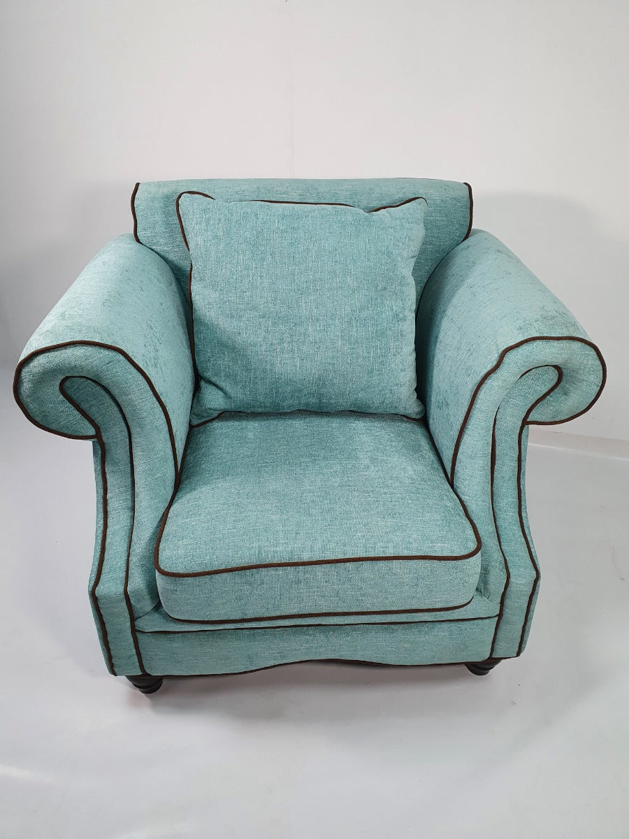 Sea Green Fabric Three Piece Sofa Suite - S098