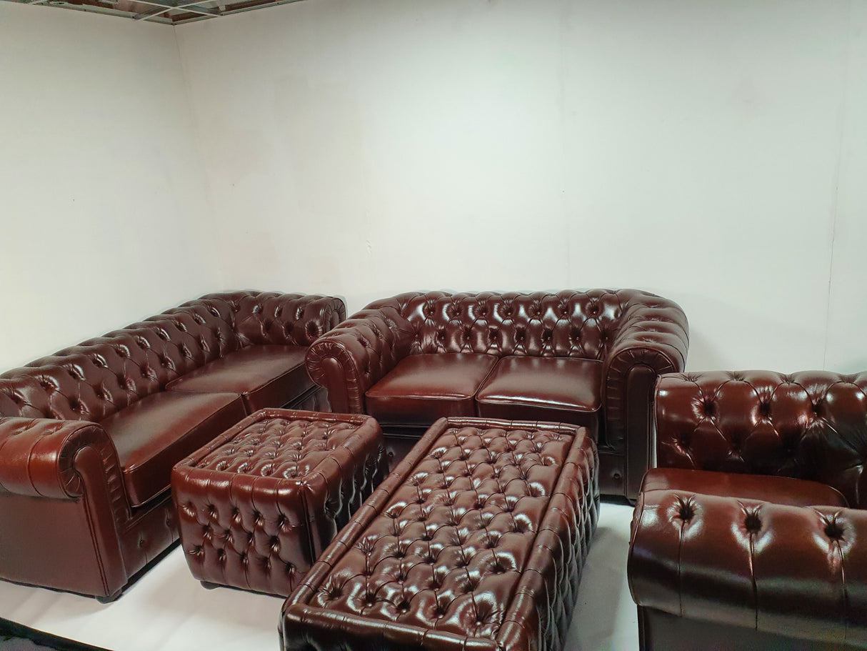 Chesterfield Antique Brown Genuine Leather Sofa - Full Set - S073