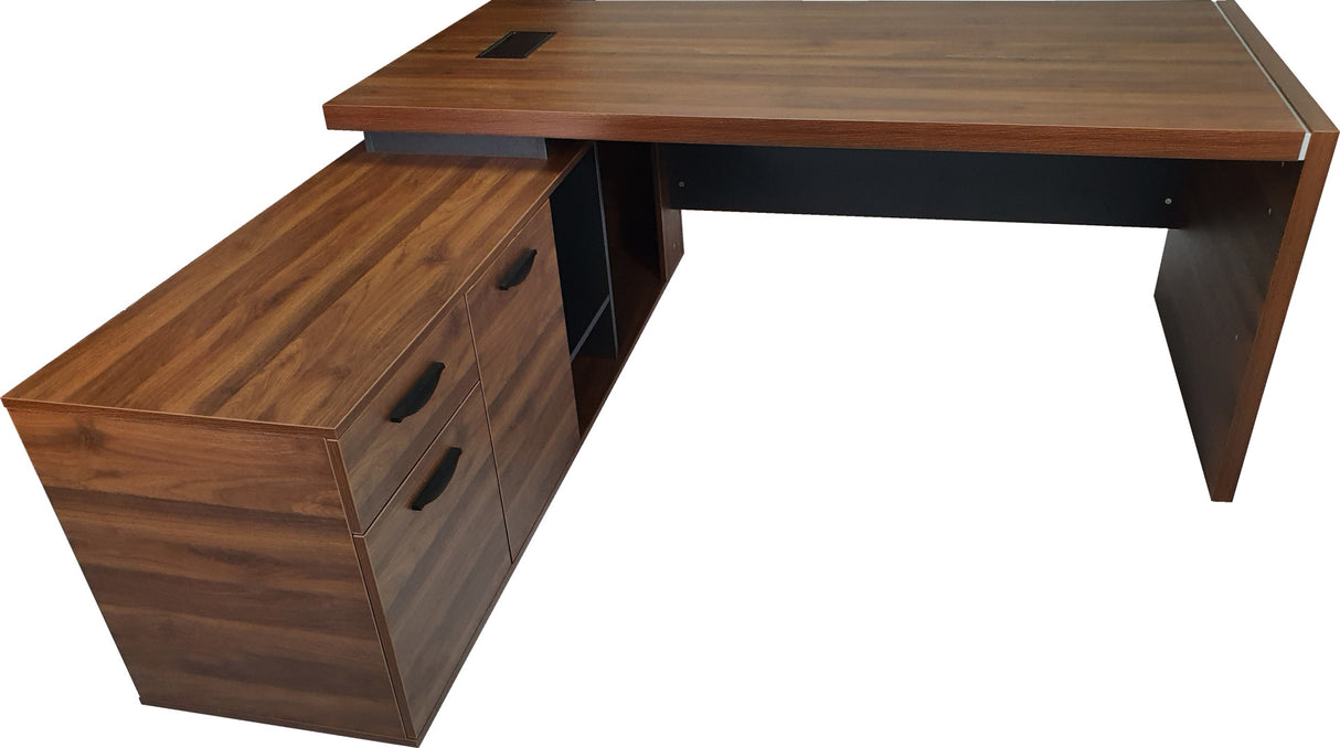 Walnut and Grey Executive Corner Desk with Storage - 1818