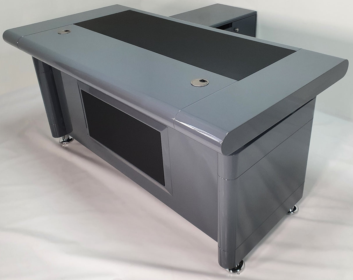 Grey Gloss Executive Office Desk with Pedestal and Return - 1600mm - 1861