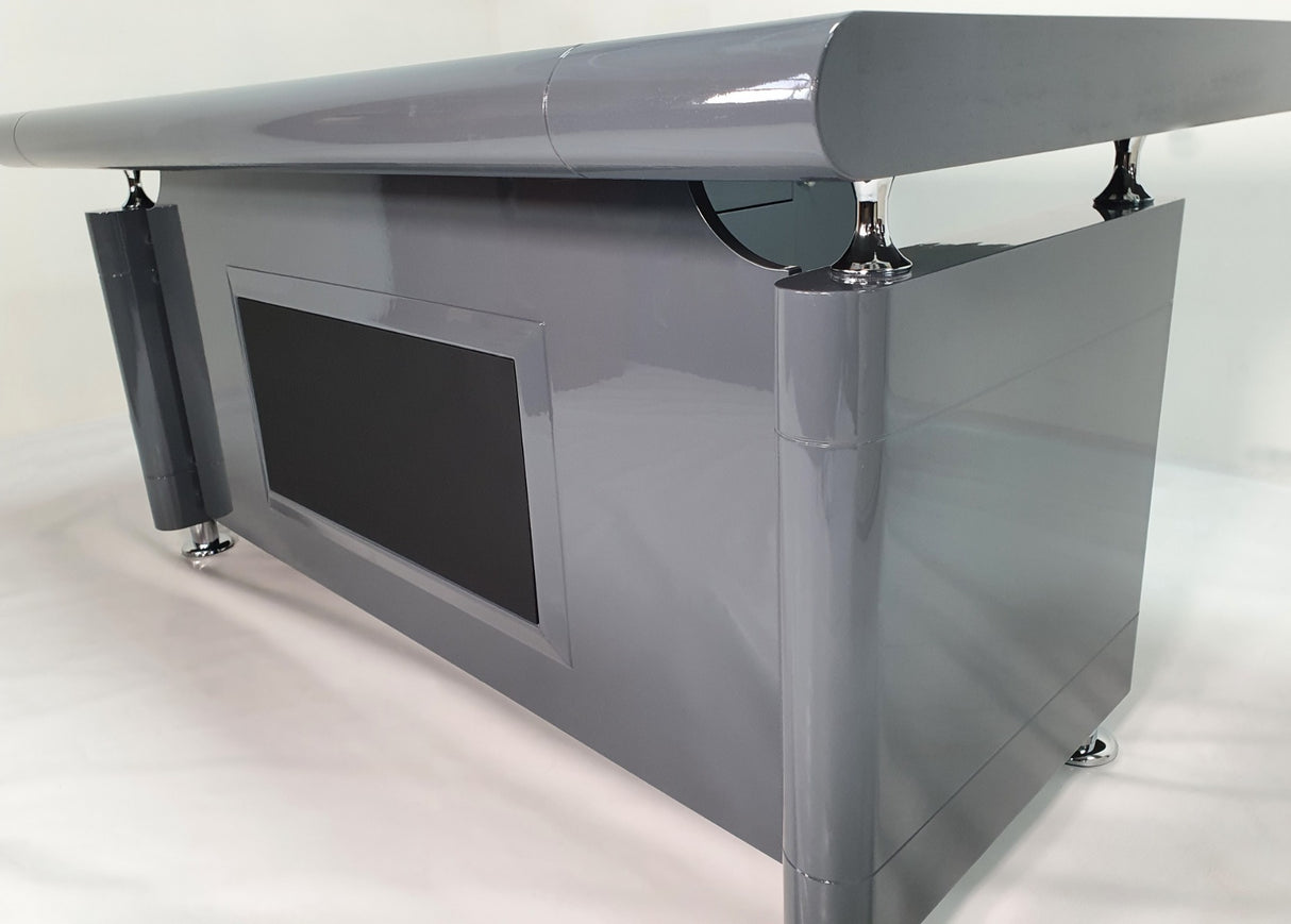 Grey Gloss Executive Office Desk with Pedestal and Return - 1600mm - 1861