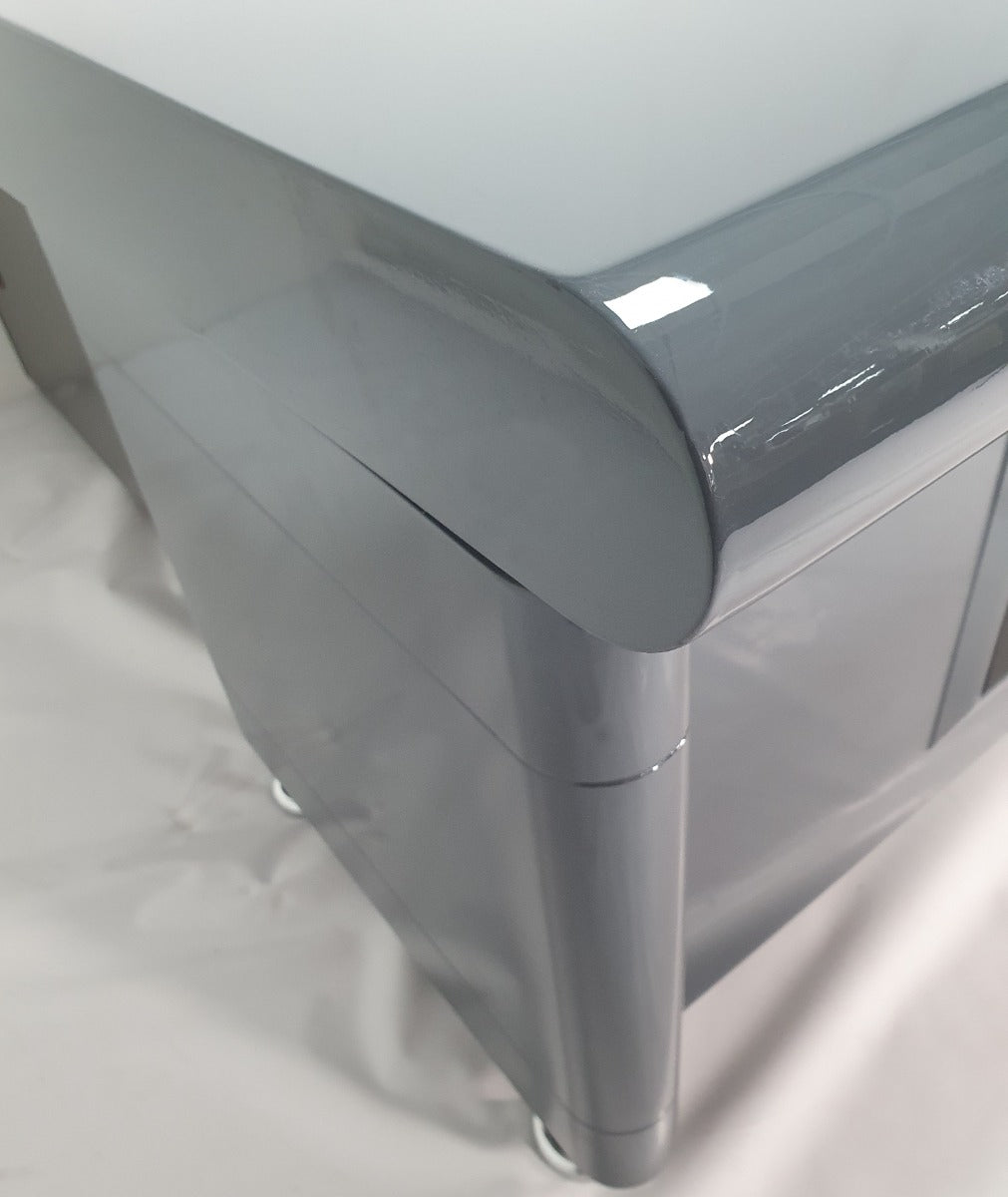 Grey Gloss Executive Office Desk with Pedestal and Return - 1600mm - 1861