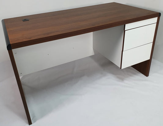 Walnut and White MFC Office Desk with Integrated Storage - 1400mm