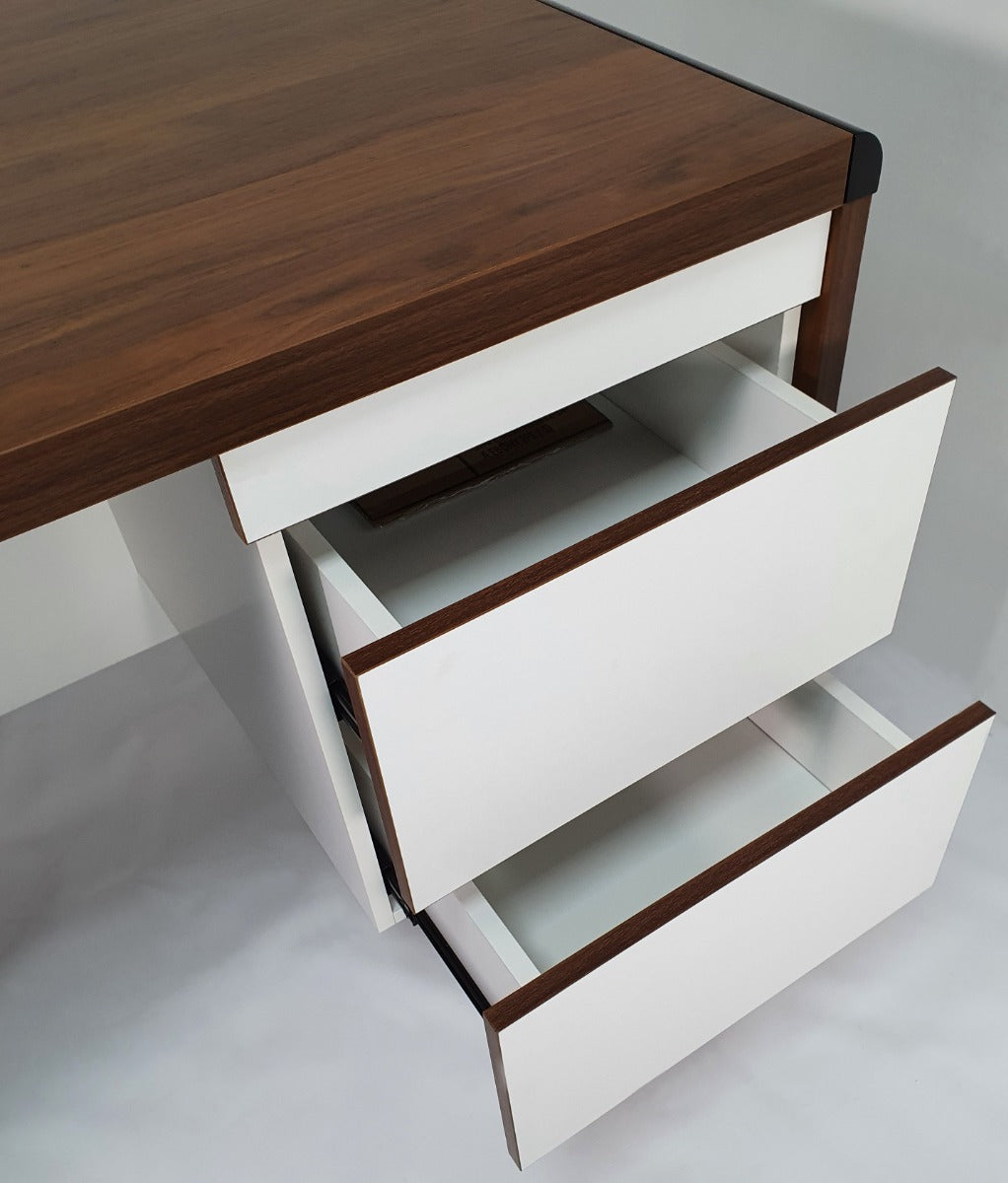 Walnut and White MFC Office Desk with Integrated Storage - 1400mm