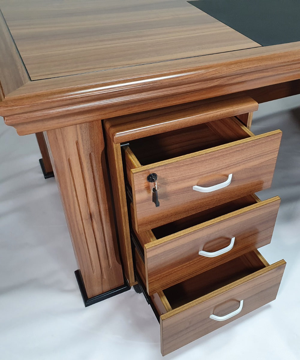 Light Oak Executive Desk With Leather Detailing - With Pedestal and Return - 2000mm or 2200mm - 2233