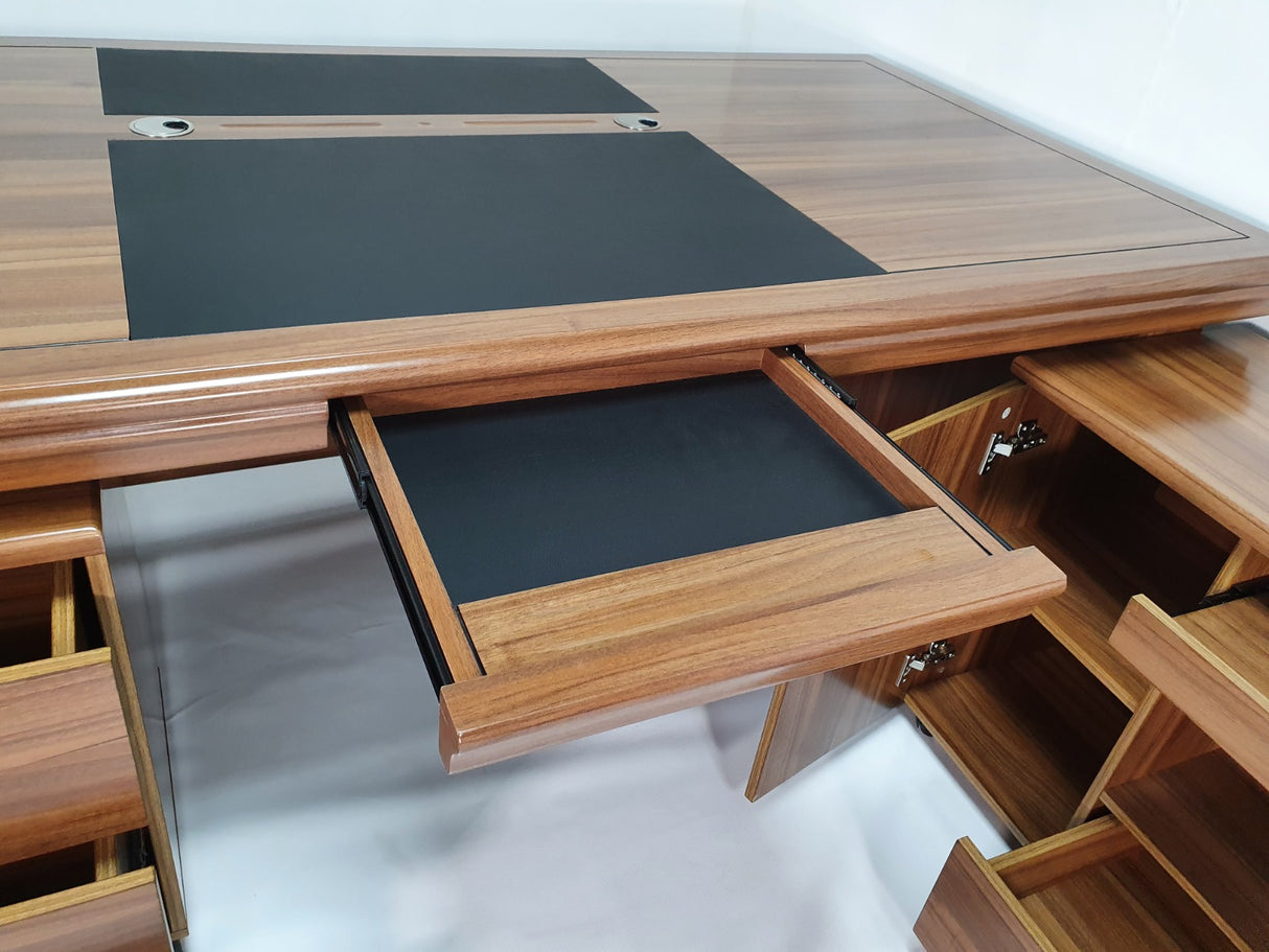 Light Oak Executive Desk With Leather Detailing - With Pedestal and Return - 2000mm or 2200mm - 2233