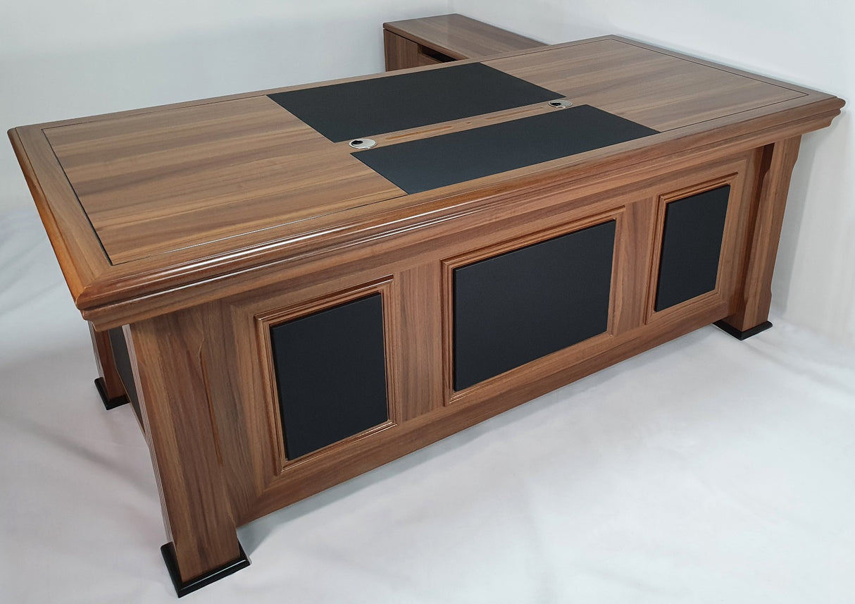 Light Oak Executive Desk With Leather Detailing - With Pedestal and Return - 2000mm or 2200mm - 2233