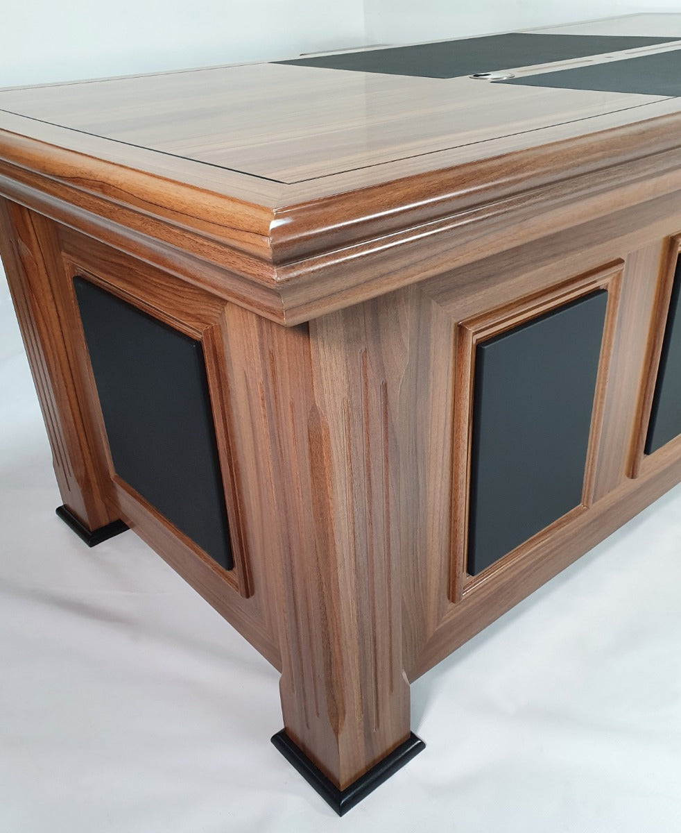 Light Oak Executive Desk With Leather Detailing - With Pedestal and Return - 2000mm or 2200mm - 2233