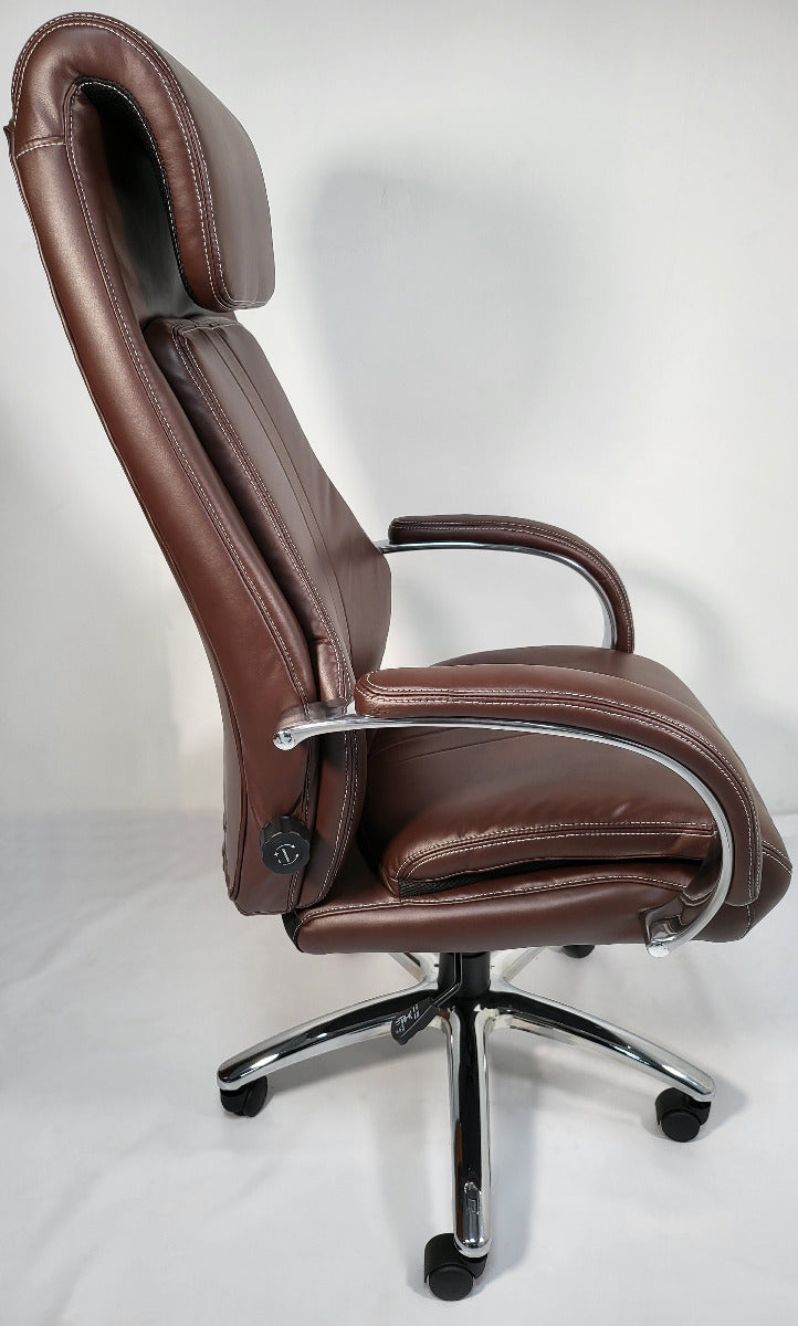 Brown Leather Executive Office Chair with Manual Lumbar Control - 2119