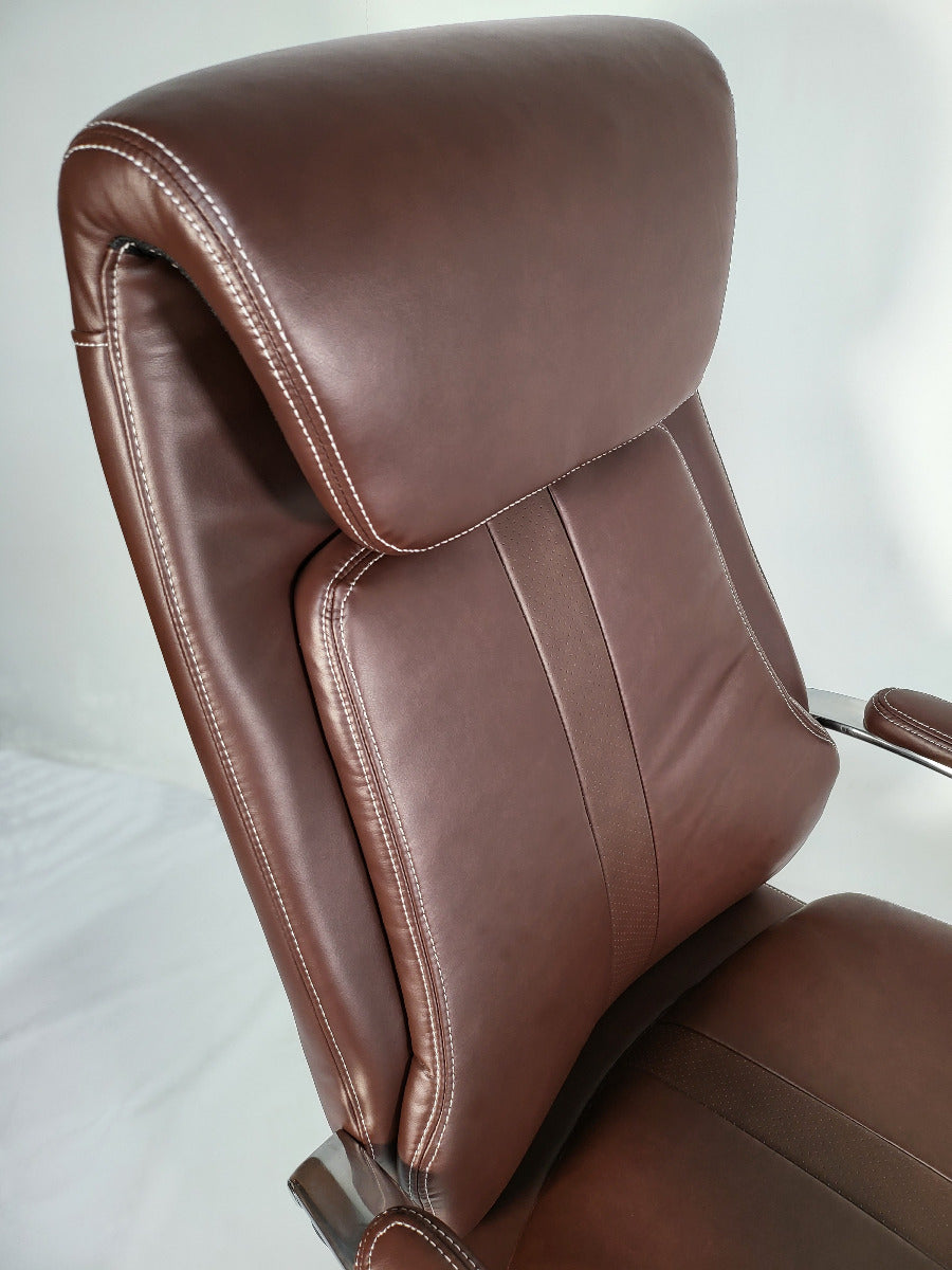 Brown Leather Executive Office Chair with Manual Lumbar Control - 2119