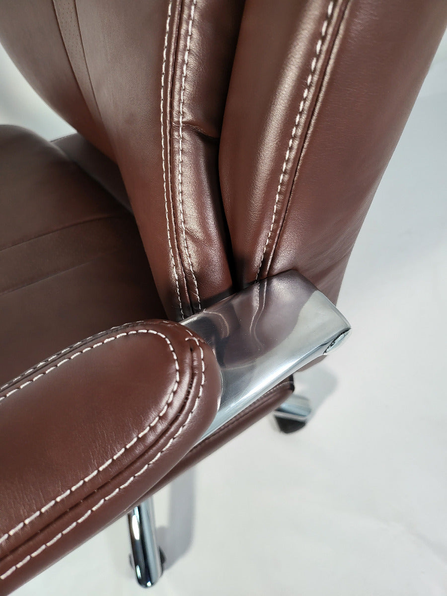 Brown Leather Executive Office Chair with Manual Lumbar Control - 2119