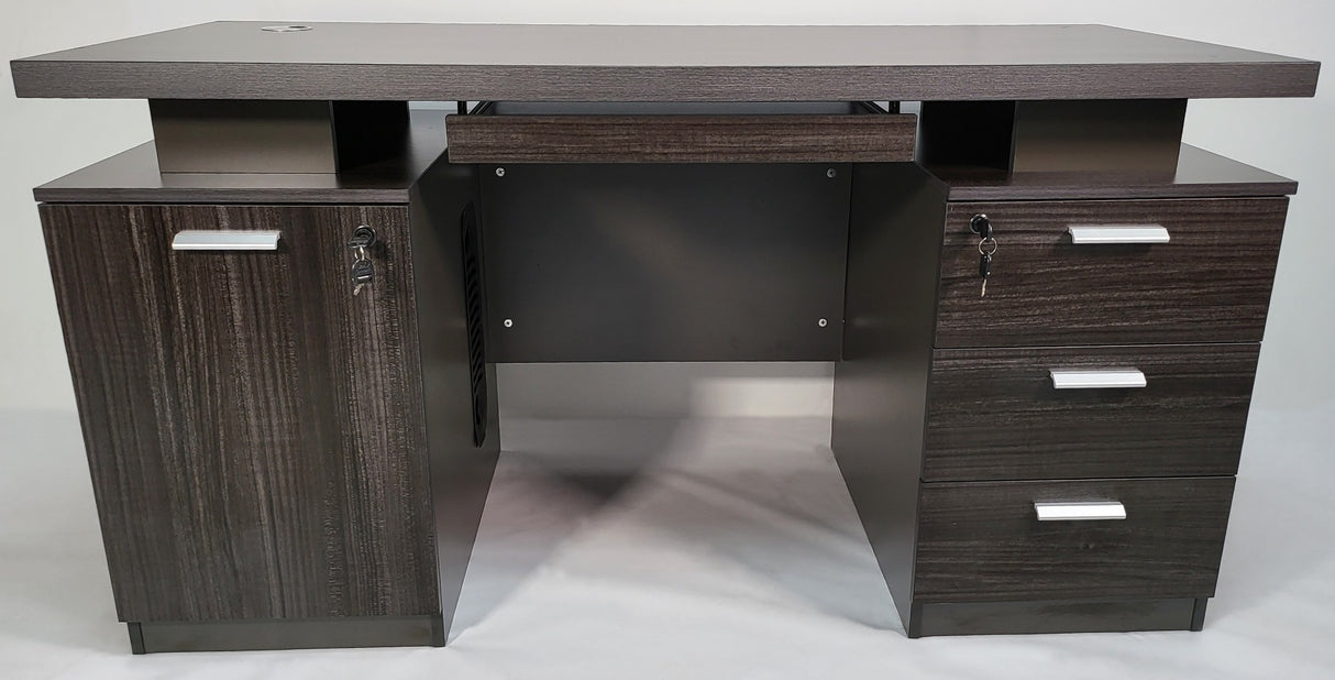 Modern Grey Oak Executive Office Desk with Pedestal & Cupboard - 1400mm - LX-WK-D0614