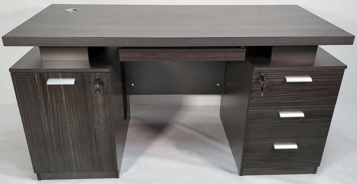 Modern Grey Oak Executive Office Desk with Pedestal & Cupboard - 1400mm - LX-WK-D0614