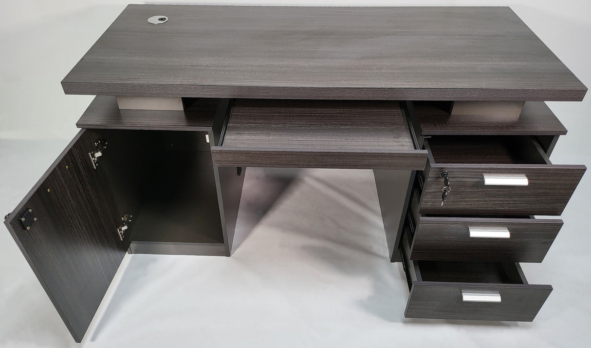 Modern Grey Oak Executive Office Desk with Pedestal & Cupboard - 1400mm - LX-WK-D0614