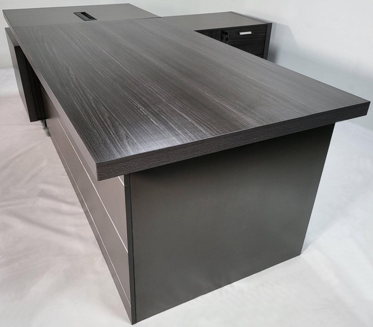 Large Modern Grey Oak Executive Office Desk with Built in Storage - 2400mm, 2800mm & 3200mm - LX-D04