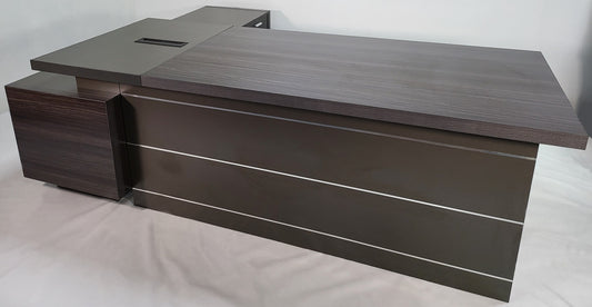 Large Modern Grey Oak Executive Office Desk with Built in Storage - 2400mm - LX-D04