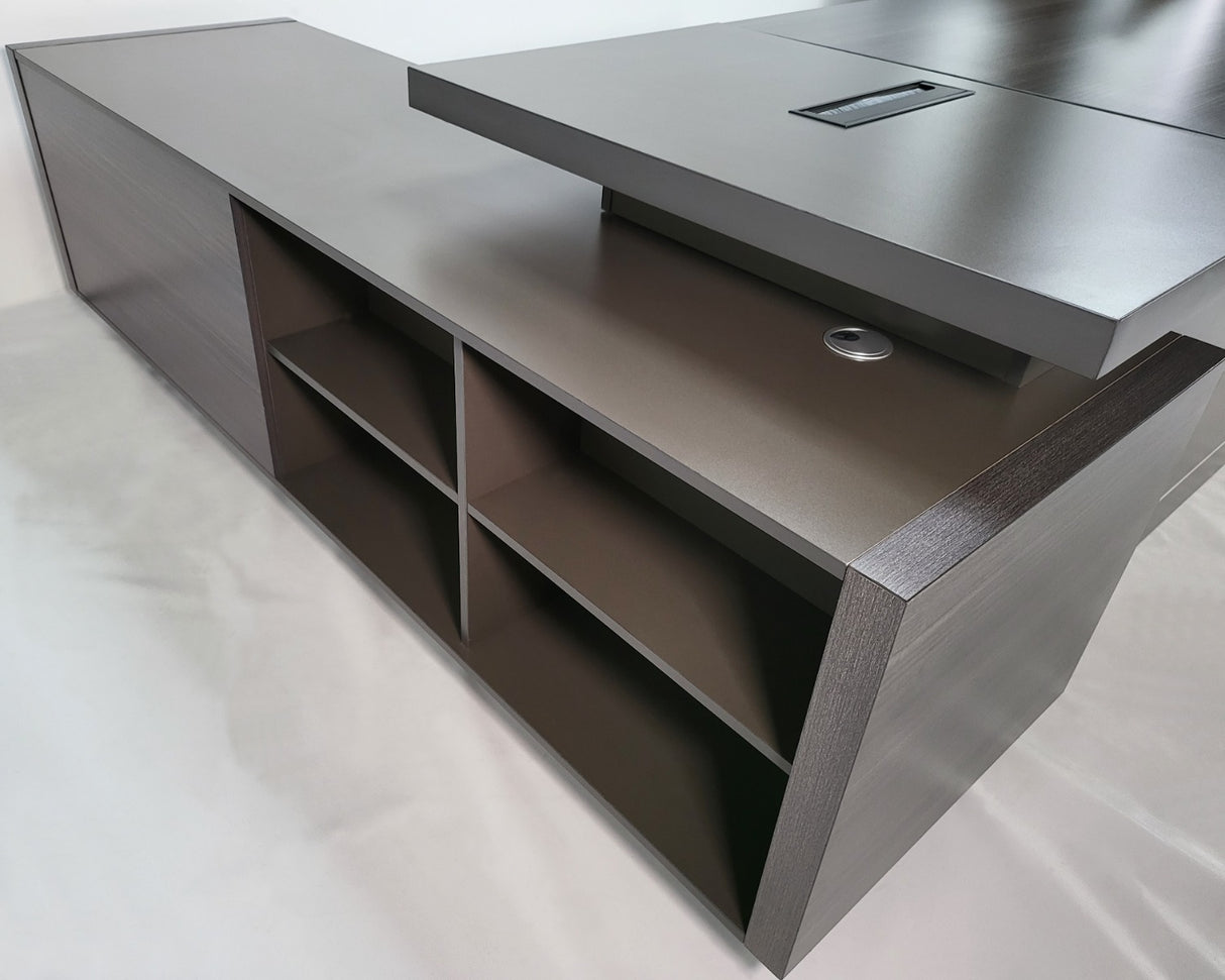 Large Modern Grey Oak Executive Office Desk with Built in Storage - 2400mm - LX-D04