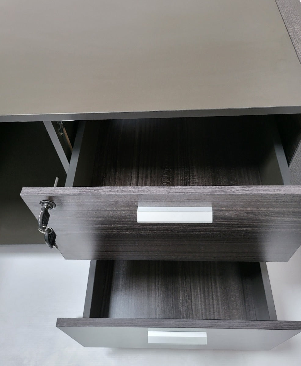 Large Modern Grey Oak Executive Office Desk with Built in Storage - 2400mm, 2800mm & 3200mm - LX-D04