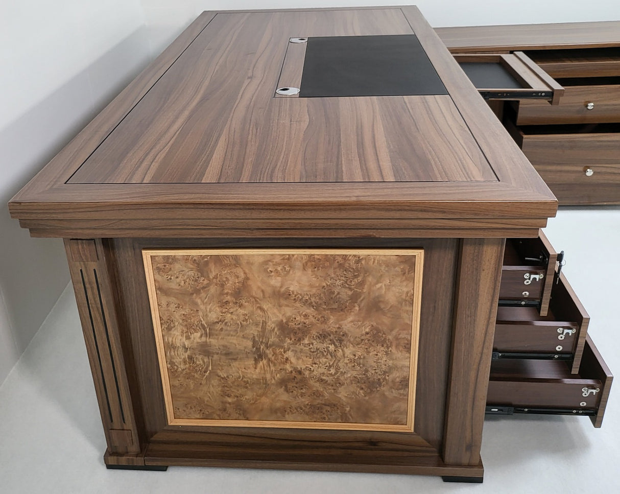 Light Oak Executive Office Desk with Pedestal & Return - KW19-2000mm