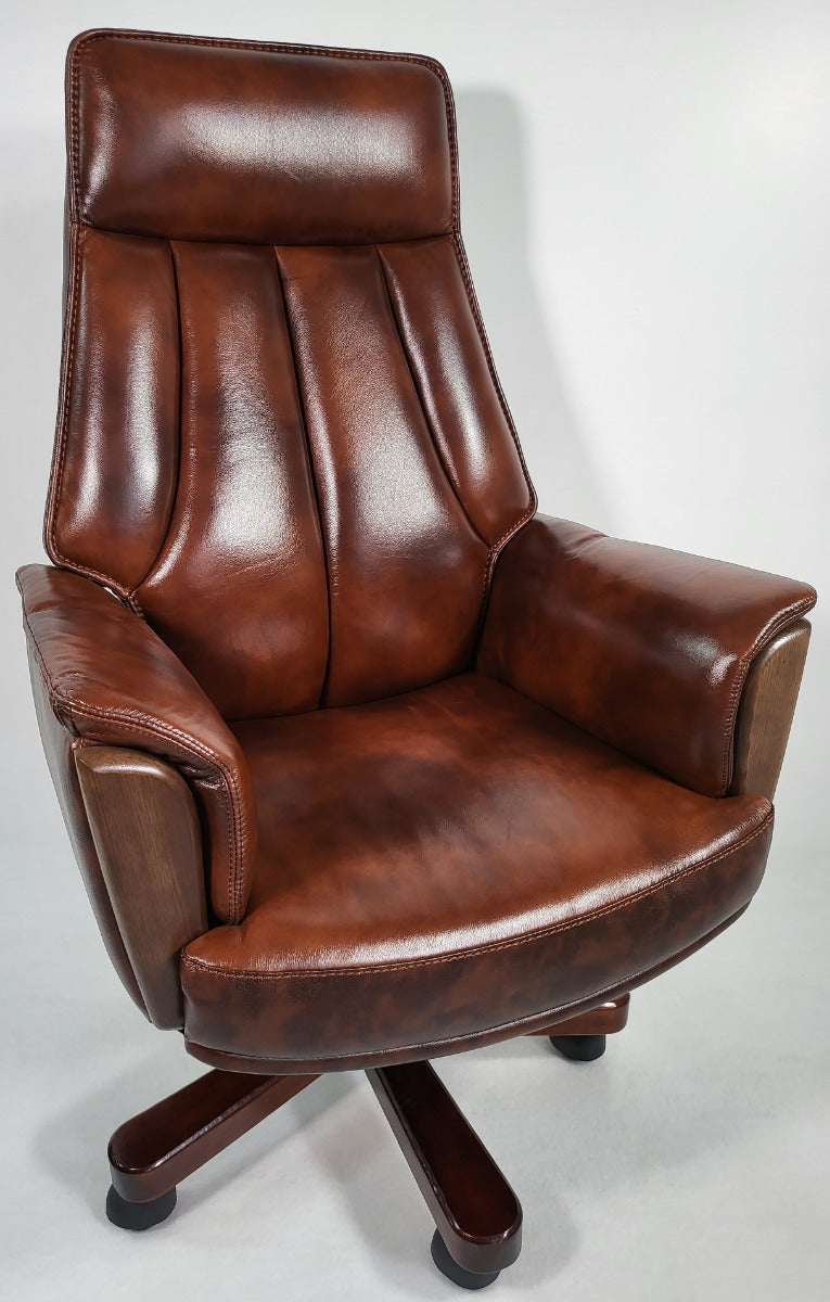 Traditional Genuine Hide Brown Leather High Back Executive Office Chair - KW-8612