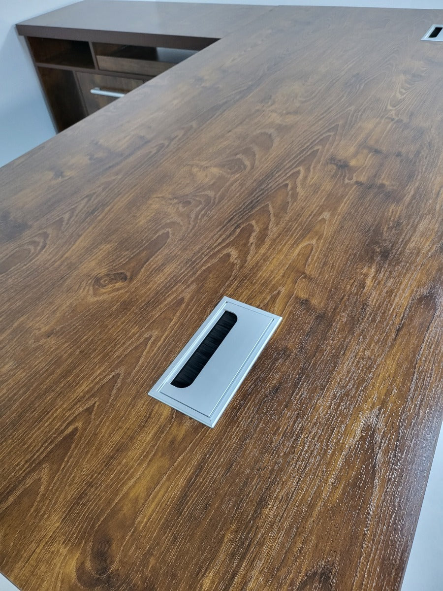 Dark Oak Executive Office Desk with Desk High Side Return and Pedestal - 2200mm - 8871