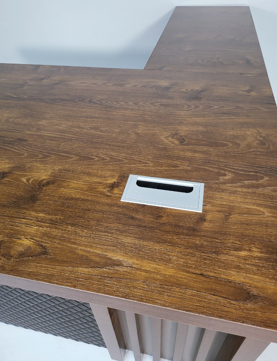 Dark Oak Executive Office Desk with Desk High Side Return and Pedestal - 2200mm - 8871