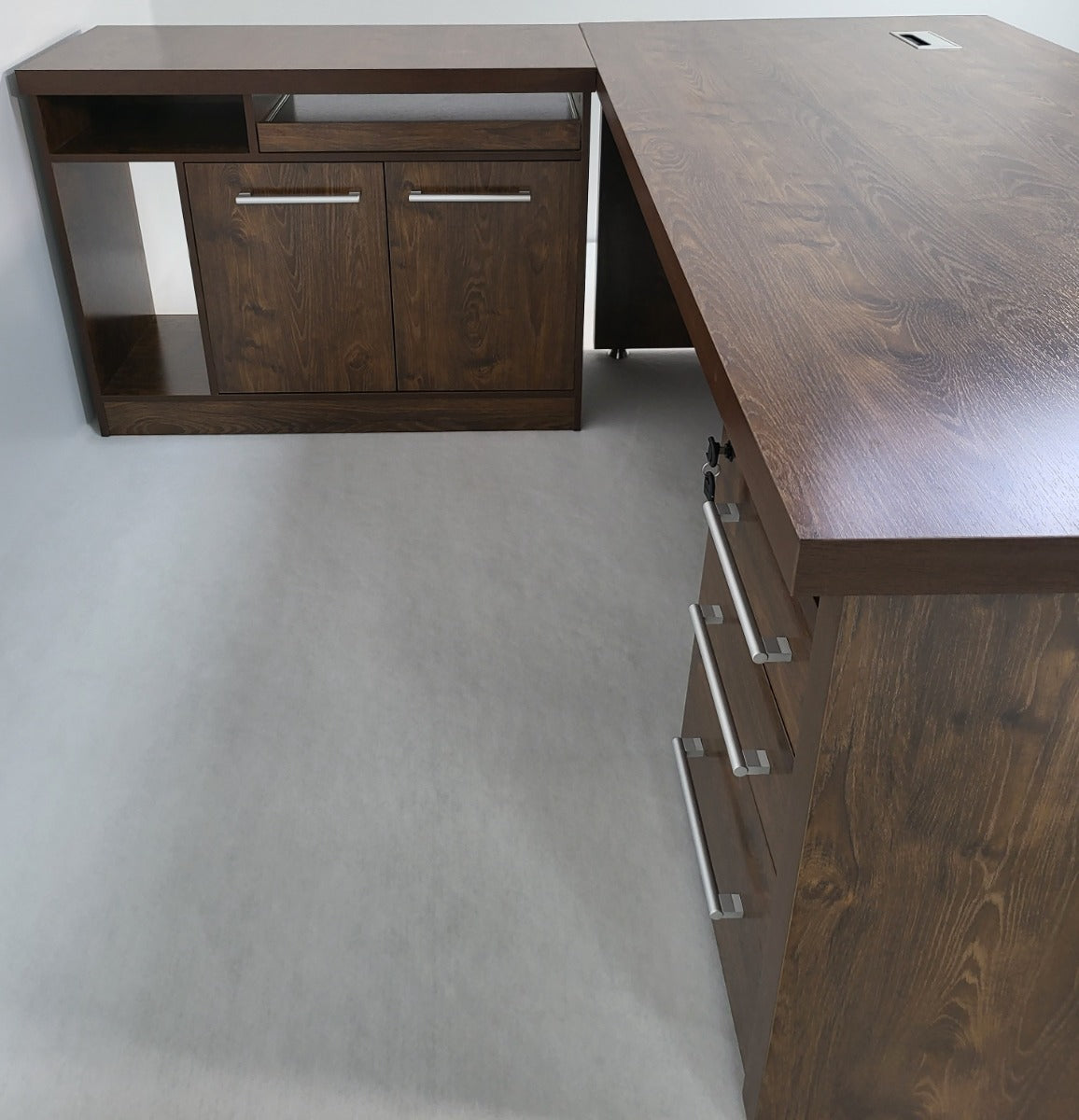Dark Oak Executive Office Desk with Desk High Side Return and Pedestal - 2200mm - 8871