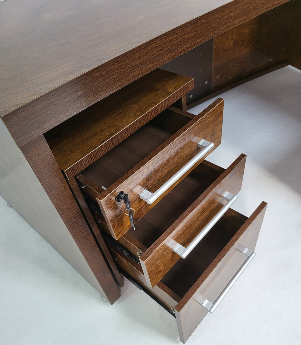 Dark Oak Curved Executive Office Desk with Mobile Return and Pedestal - 2200mm - 8668