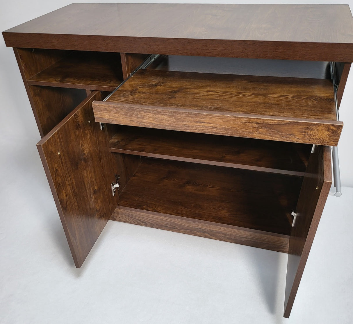 Dark Oak Executive Office Desk with Desk High Side Return and Pedestal - 2200mm - 8871