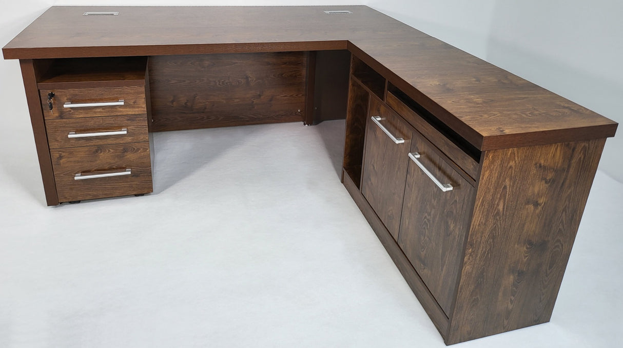 Dark Oak Executive Office Desk with Desk High Side Return and Pedestal - 2200mm - 8871