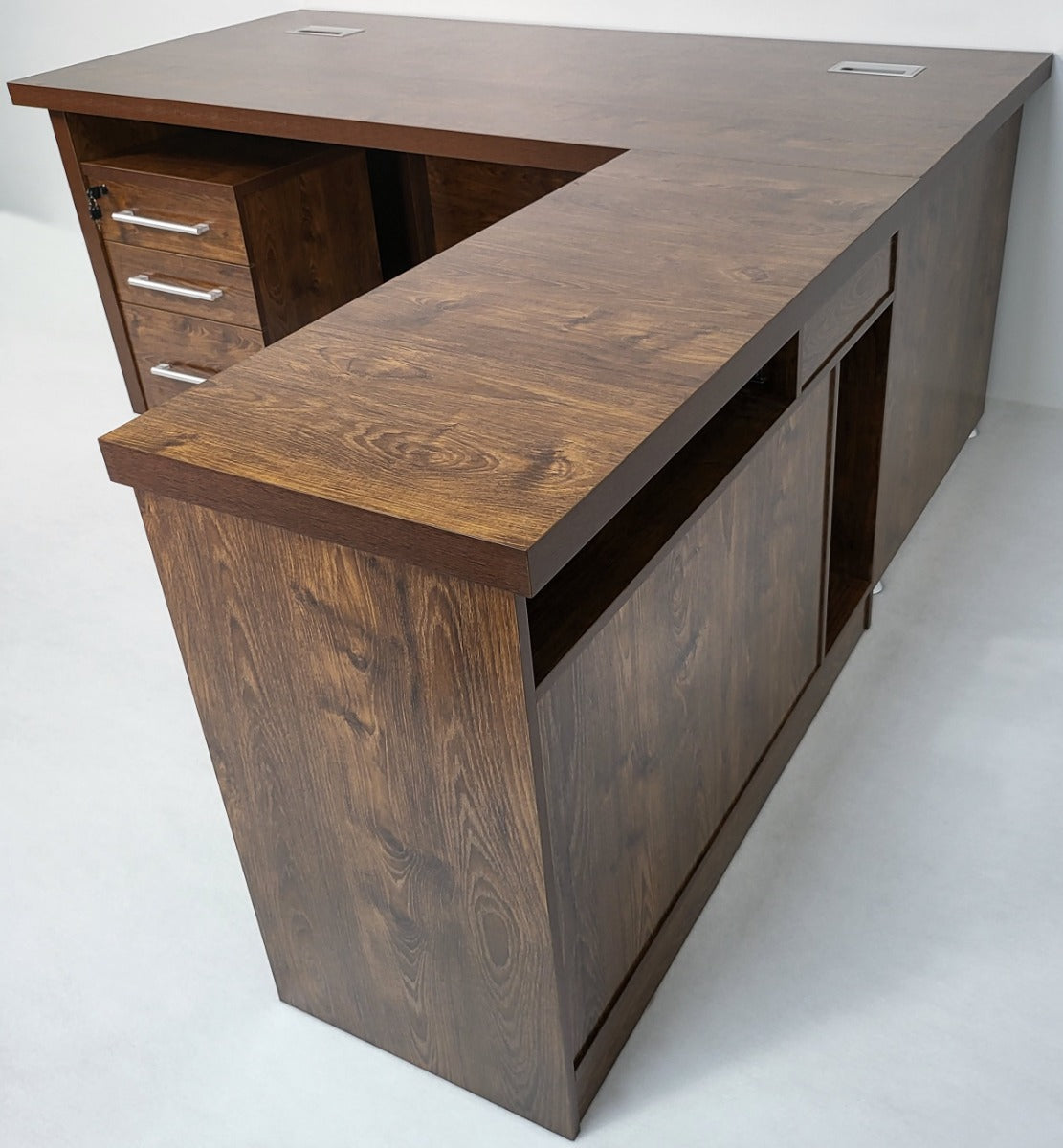 Dark Oak Executive Office Desk with Desk High Side Return and Pedestal - 2200mm - 8871