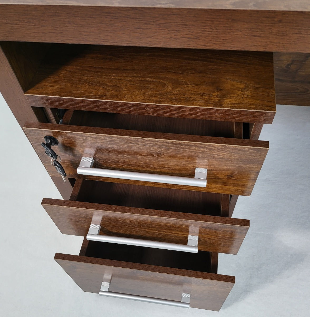 Dark Oak Executive Office Desk with Desk High Side Return and Pedestal - 2200mm - 8871