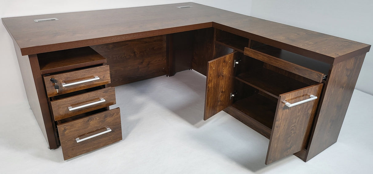 Dark Oak Executive Office Desk with Desk High Side Return and Pedestal - 2200mm - 8871