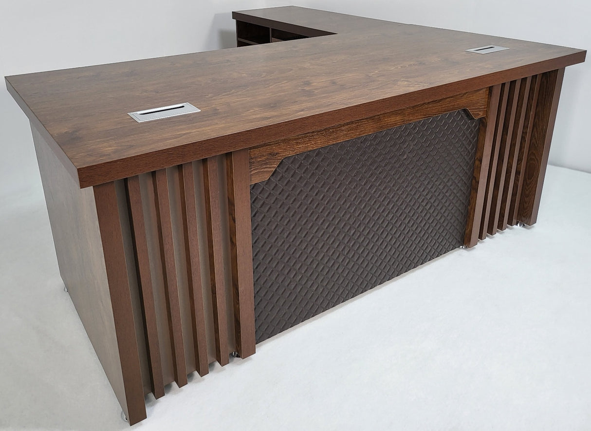 Dark Oak Executive Office Desk with Desk High Side Return and Pedestal - 2200mm - 8871